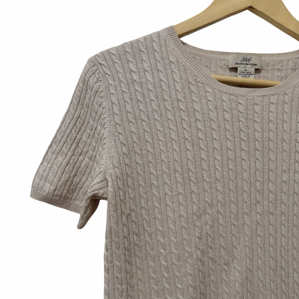 Brooks Brothers Womens Cable Knit Cashmere Silk Sweater Size M Short Sleeve - Picture 3 of 5